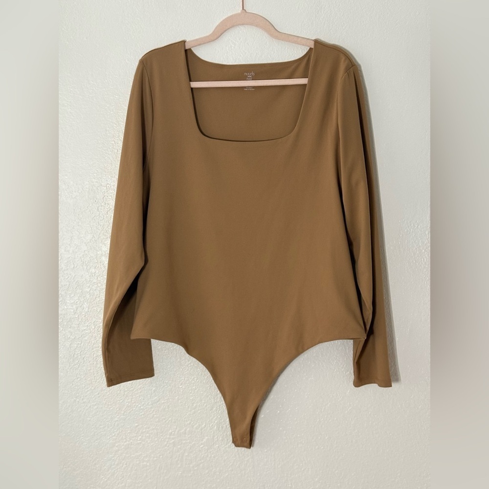 Nuuds Tan Long Sleeve Square-neck Bodysuit Size XXXL - Picture 3 of 10